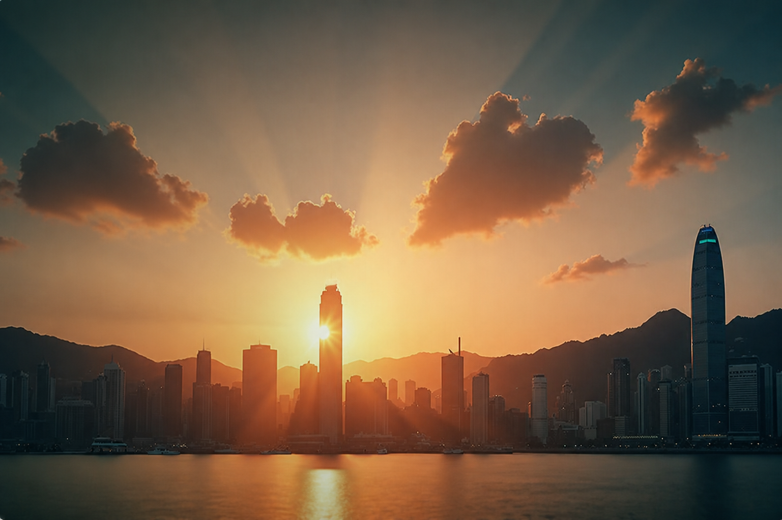 香港城市夕陽景色